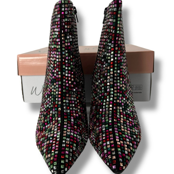 NEW Wild Pair Multi Bling Rhinestone Bootie SZ 7 Black Embellished Pointed Toe - Picture 6 of 12